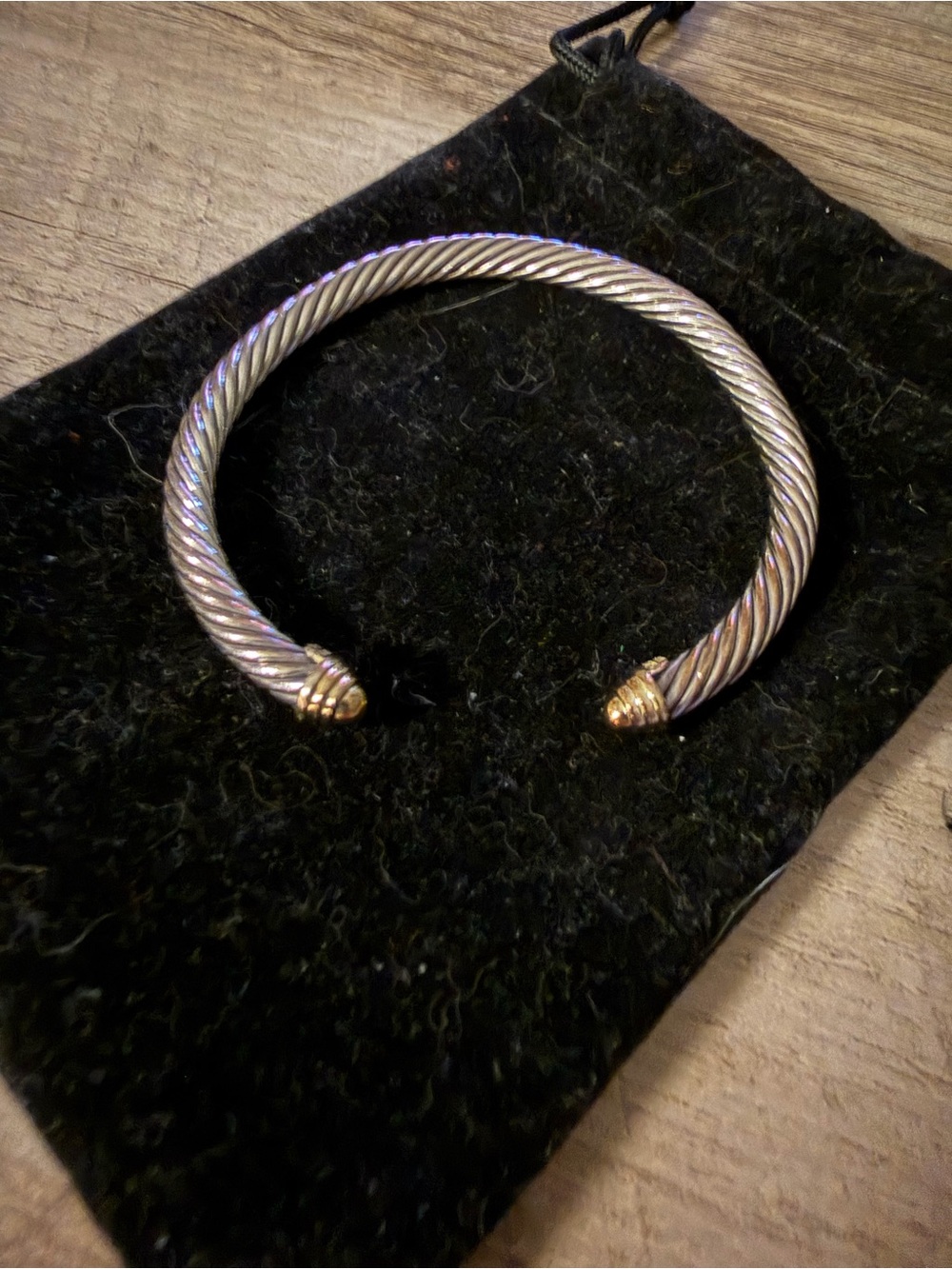 David Yurman Two-Tone Twisted Cable Cuff Bracelet in Silver and Gold